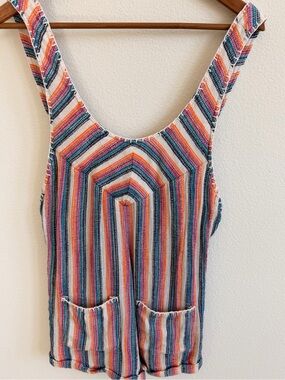 Rip Curl Multicolor Striped Crochet Romper in Blue, Orange, Pink, White